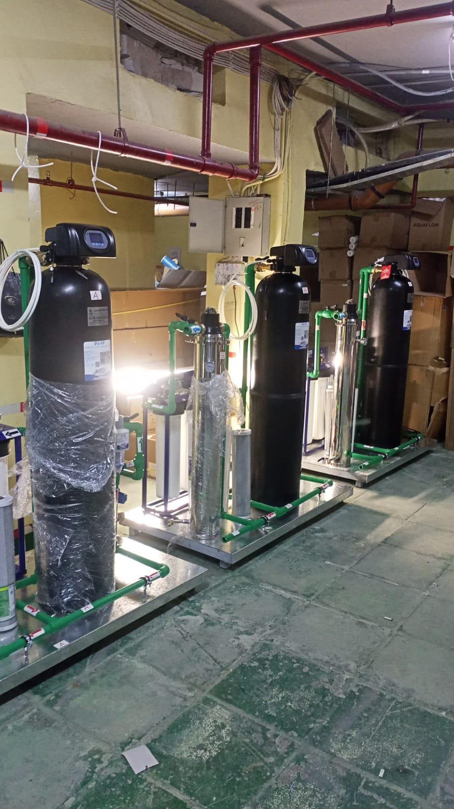 Multi-stage softener and filter skids assembled
