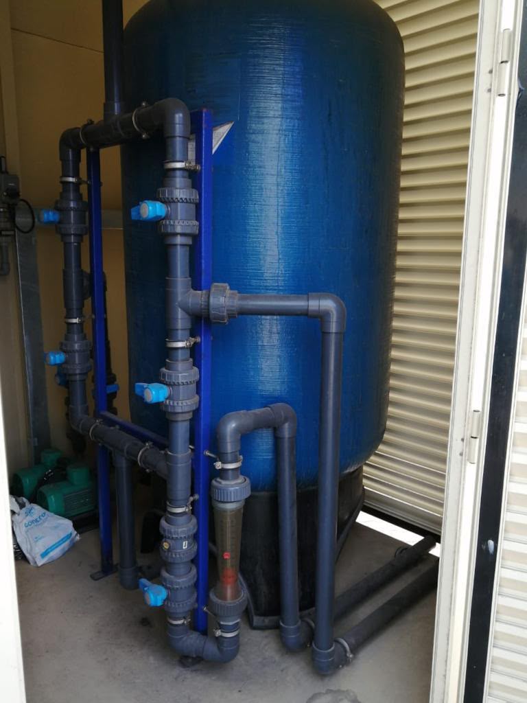 Softener and filtration vessel inside STP room