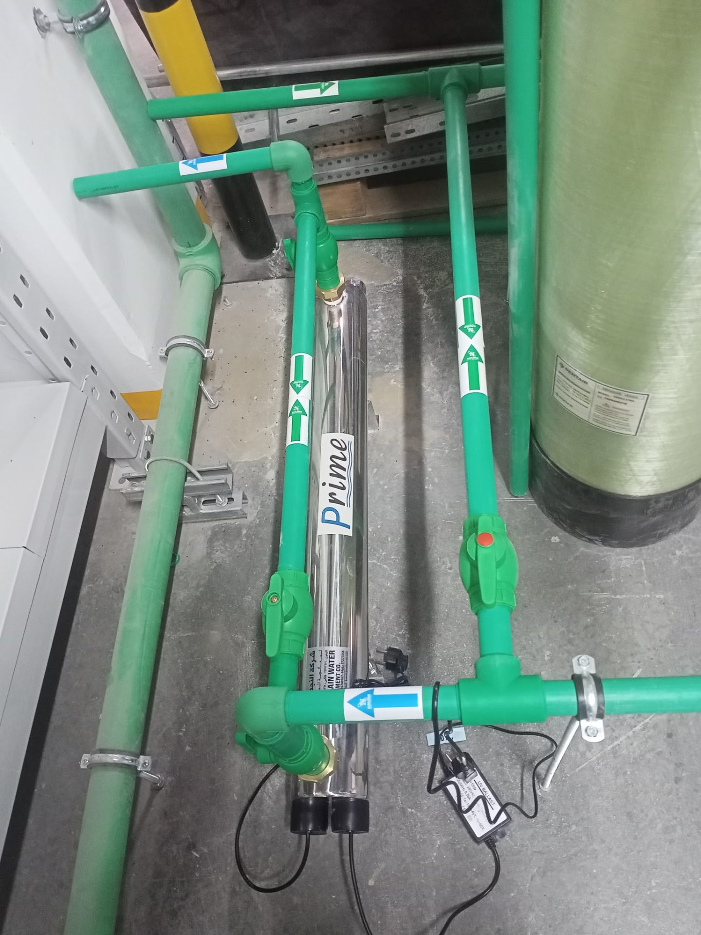 Prime UV sterilizer plumbed into treatment skid
