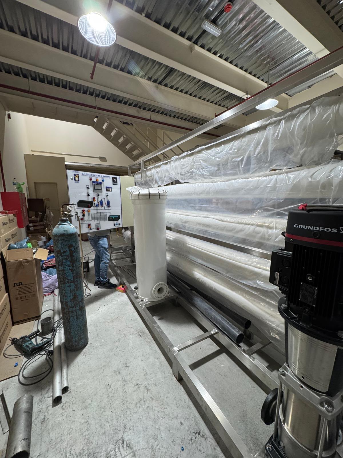 RO Plant 200 KGPD @ 5000 PPM with Grundfos high-pressure pump